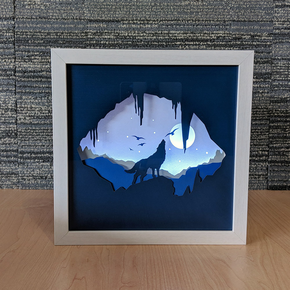 Wolf Howling At The Moon Paper Cut Art
